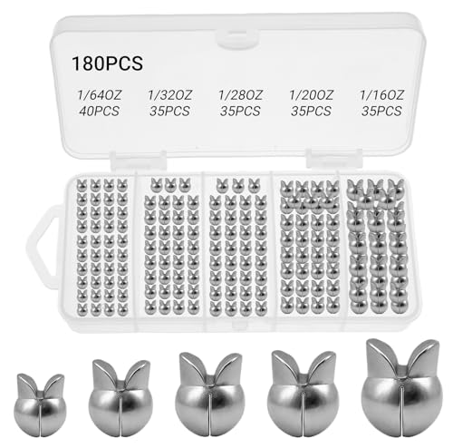 250/180Pcs Split Shot Fishing Weights Sinkers, Round Open Mouth Design Fishing Weight Clip on Sinker Weight Freshwater Saltwater Fishing Accessories Gift for Fishing Lovers - color: 180pcs-0.018oz/0.03oz/0.04oz/0.05oz/0.07oz