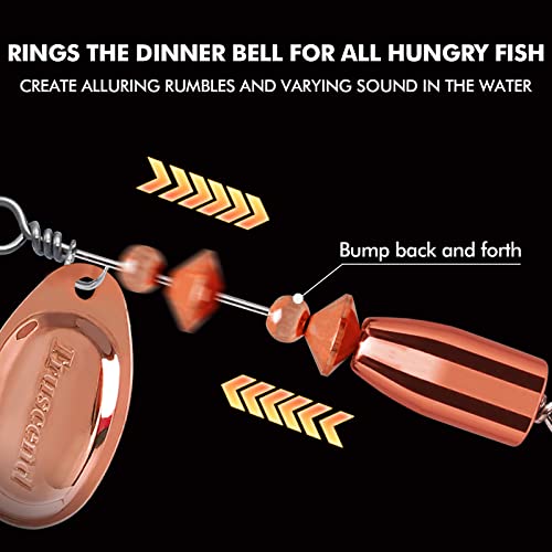 TRUSCEND Swim or Jig Fishing Spinner Baits for Freshwater and Saltwater, Rooster Tail Fishing Lures for Trout Bass Walleye Crappie Salmon Pike, Blade Bait with Copper Blade - color: C-2.5"-1/4oz-6color