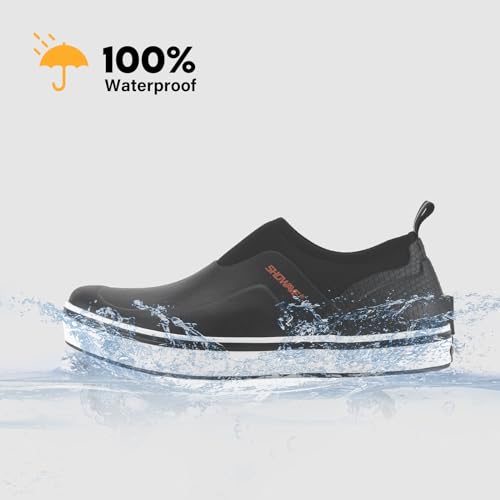 Showave Men's Deck Shoes Waterproof Short Rain Boots Breathable Sports Sailing Booties Non-Slip Rubber Boots Low Cut Design for Outdoor Fishing Gardening Walking - color: Black, size: 11