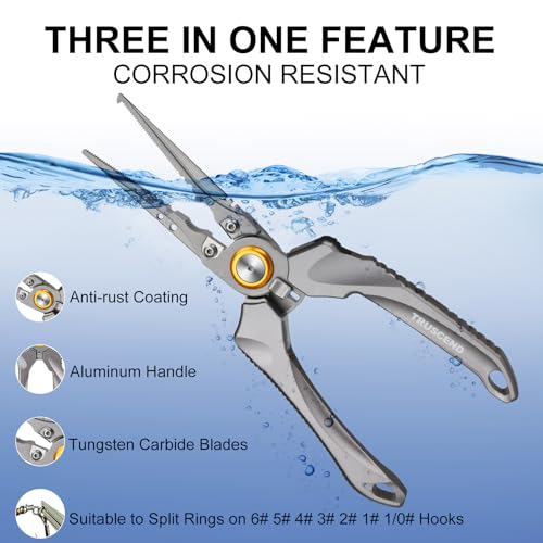 TRUSCEND Easy Use Lockable Fishing Pliers with Tungsten Carbide Cutter, Innovative Ergonomic Handy Handle, Saltwater Corrosion Resistant Teflon Coated Fishing Tool, Light Multi-Function Fishing Gear - color: A4-gray