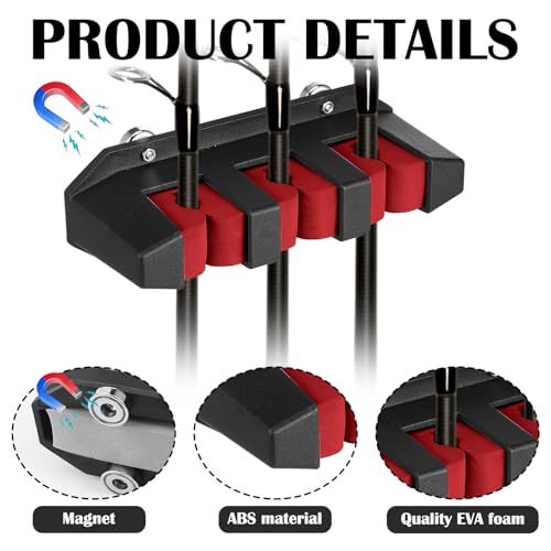 Seenelling 2 Pcs Magnetic Fishing Rod Holder for Car Fishing Pole Rack Vertical Rod Storage Holders for Truck Bed Boat Wall Garage Door - color: Red, size: 3 Rods