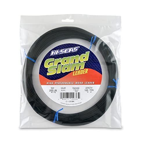 HI-SEAS Grand Slam Monofilament Fishing Leader - Superior Strong Clear Black, for Freshwater & Saltwater Big Game Bottom Fishing, Trolling - color: Black, style: 100 Yd, 200 Lb, .059 in / 1.50 Mm
