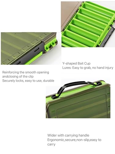 4 Packs- Double Sided Fishing Lure Boxes - 14 Compartment Large Lure Storage Box for Crankbait Squid Jig Fishing Tackle Organizer - color: Orange and Green