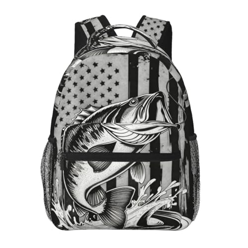 Camo Bass Fishing Laptop Backpack, 15.6" Lightweight Hiking Backpack Travel Outdoor Business Casual Daypack for Work College - color: Bass Fish
