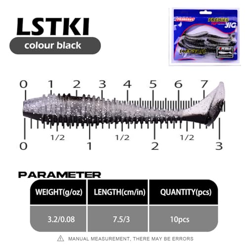 10 Pcs Paddle Tail Swimbaits Lures, 2 and 3 Inch Soft Plastic Fishing Lures Kit, Bass Fishing Lure Swim Baits with 6 Color, for Fishing Trout, Crappie, Bass, Redfish, Freshwater, Saltwater - color: Black, size: 3 inch