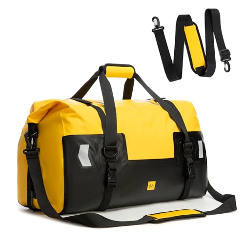Large Waterproof Duffel Bag 66L - Heavy Duty Dry Bag for Motorcycle Touring, Sailing, Camping - 100% Watertight Travel Duffle Bag Backpack with Air Valve & Reflector - color: yellow, size: 66L