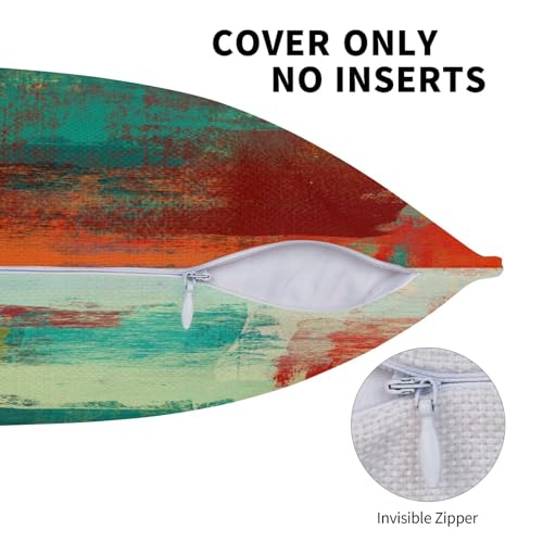 Abstract Teal Throw Pillow Covers Green and Orange Square Pillow Cases 20x20 Inch Set of 2 Messy Rust Painting Outdoor Decorative Pillowcase Cushion Cover for Couch Sofa - color: Green Red, size: 20" x 20" (Pack of 2)