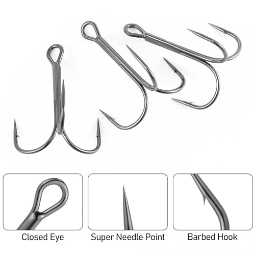 Dr.Fish 30 Pack Fishing Treble Hooks, #14-#6/0, Freshwater & Saltwater, Triple Fishing Hooks for Walleye Catfish Bass Fishing Replacment - size: #12-30 Pack