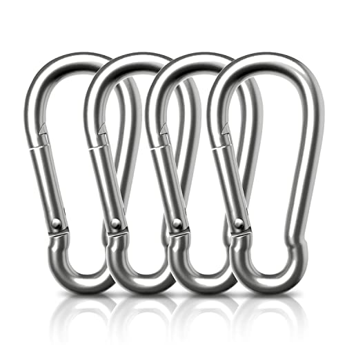 AUTMATCH Carabiner Clips, 3" Spring Snap Hook Caribeener Clips Buckle Pack Grade Heavy Duty Carabiners Quick Link for Camping, Fishing, Hiking, Traveling, 4 Pack - style: Stainless Steel - Silver