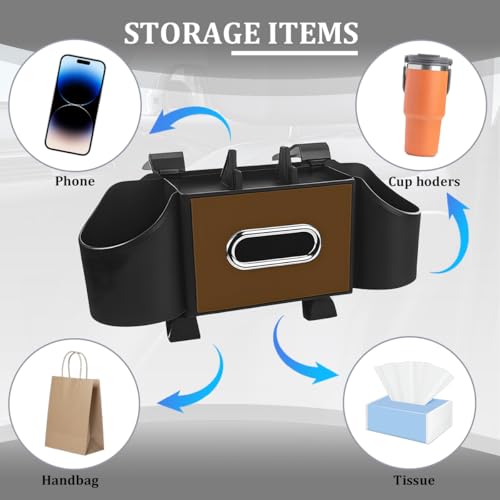 Car Headrest Back Seat Organizer, 4-in-1 Vehicle Seat Back Tissue Box with Cup Holder Headrest Hook, Phone Holder, Multifunctional Automotive Backseat Organizer, Universal for Vehicles (Brown) - color: Brown