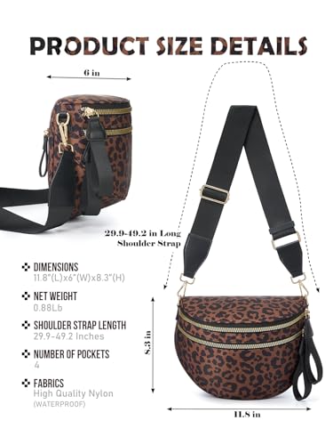 Pure Colour Crossbody Bag Bum Bag for Women,Spacious Purse Fanny Packs Belt Bag,Oversized Bum Bag (Black Brown Leopard Print Bum Bag) - color: Black Brown Leopard Print Bum Bag
