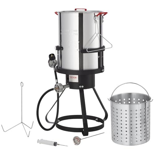VEVOR Seafood Boiling Kit & Turkey Fryer, 30-qt Boiler Steamer Cooker Set, Outdoor Aluminum Frying Pot, 54,000 BTU Burner Propane Gas Boiler, Gifts for Thanksgiving Day - style: 30-qt