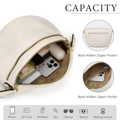 KKXIU Crossbody Sling Bag for Women Trendy Fanny Pack Vegan Leather Chest Bag | Trendy - color: Large-Beige