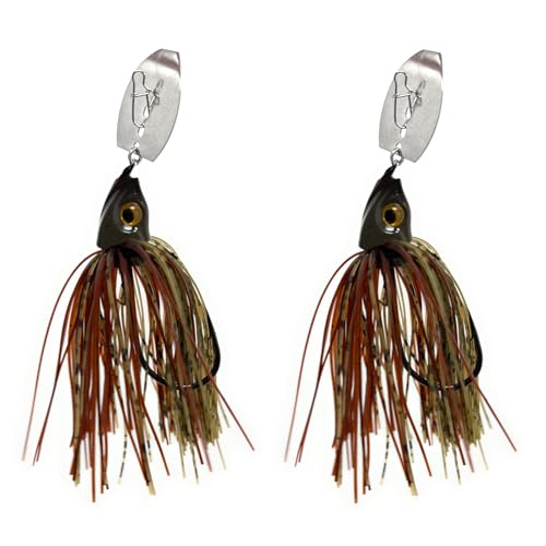 Reaction Tackle Tungsten Bladed Swim Jig Heads - Vibrating Chatter Jig with Silicone Skirt for Bass Walleye Pike (2-Pack) - color: Dark Pumpkin/Brown, size: 3/8 Oz