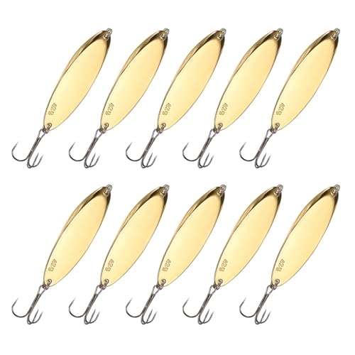 Fishing Spoons Lures, Metal Saltwater Treble Trout Lures Jigging Spoon with Treble Hooks Casting Spinner Baits - color: Gold, size: 42g / 1 1/2oz