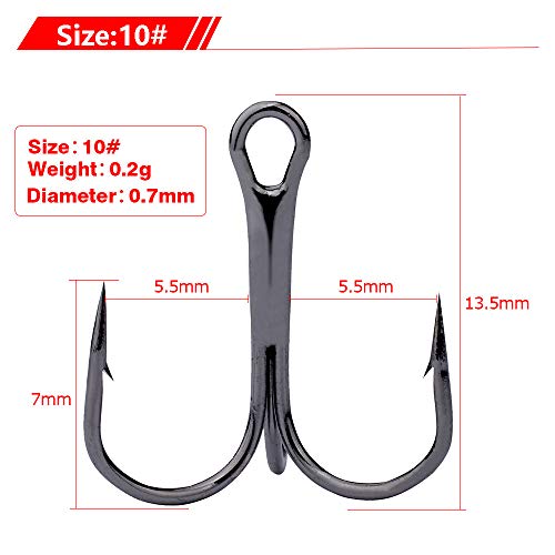 Dyxssm 100pcs/lot Treble Hooks Triple Fishing Hooks for Freshwater and Saltwater - color: Black, size: 10# 100pcs