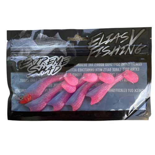 Mackinaw Shad Pre Rigged Swimbait, Paddle Tail Swim Baits, Ready to Fish Soft Plastic Swimbaits, Swim Baits for Bass Fishing, Saltwater Fishing Lures and Freshwater Fishing Lures - color: Pink & Blue