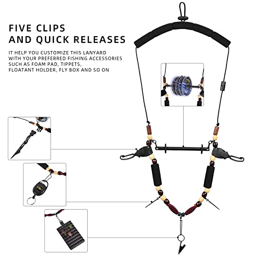 SF Fly Fishing Lanyard Neck unload/Loaded Necklace Adjustable Tool Holder with Foam Neck Strapfor Include Tippet, Plier, Zinger Retractor, Nippers, Hook Sharpener, Fly Patch, Floatant Bottle Holder