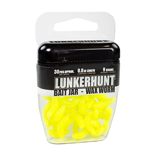 LUNKERHUNT Wax Worm for Fishing with Unique Bait Scent Attractant | 30-Piece Trout Bait Worm Jar | Durable and Realistic Soft Plastic Worms for Bass and Trout Fishing