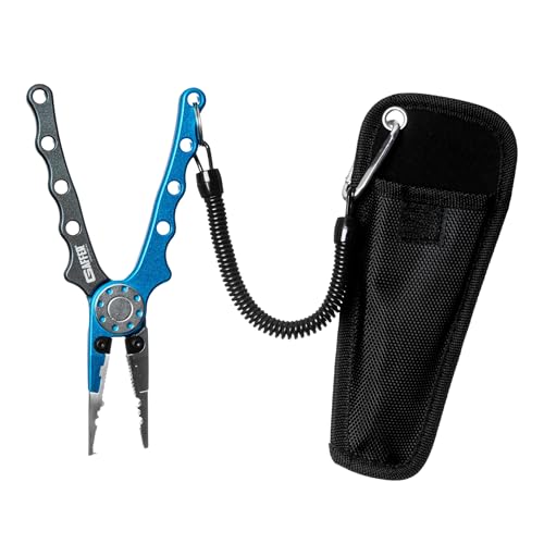 Gaffer Sportfishing Aluminum Fishing Pliers - Stainless Steel Titanium-Coated Jaws, Braided Line Cutters & Split Ring Tip - Non-Slip Grip, Nylon Sheath & Lanyard for Saltwater or Freshwater Use