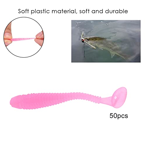 Akozon 50PCS Soft Plastic 5cm Fishing Lures, Ttail Grub Worm Bait, Fish Tackle Accessory in Vibrant Orange Color, Ideal for Fishing Enthusiasts - Pack of 50 - color: Pink
