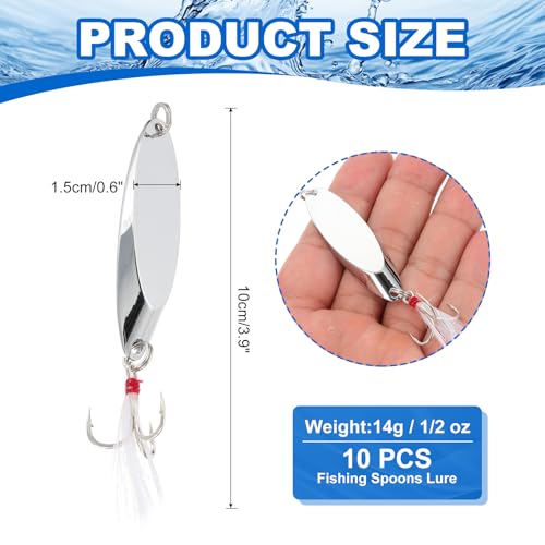 PATIKIL Fishing Spoons, Fishing Lures Casting Spoon Treble Hooks Jigs Hard Metal Spinner Baits - color: Silver Tone, size: 1/2 oz