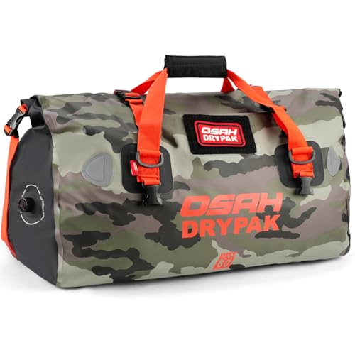OSAH DRYPAK Waterproof Duffel Bag - Motorcycle Dry Bag Tail Bag with Large Storage Space, Waterproof Luggage Duffle Bags with Outer Mesh Zipper Pocket for Camping, Kayaking, Fishing & Traveling - color: Camouflage, size: 60L