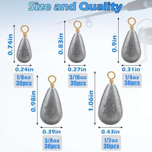 30pcs Bass Casting Drop Shot Sinker Weights Lead Bell Fishing Weights Sinkers with Brass Swivel for Catfish Saltwater Freshwater - size: 3/16oz-30pcs