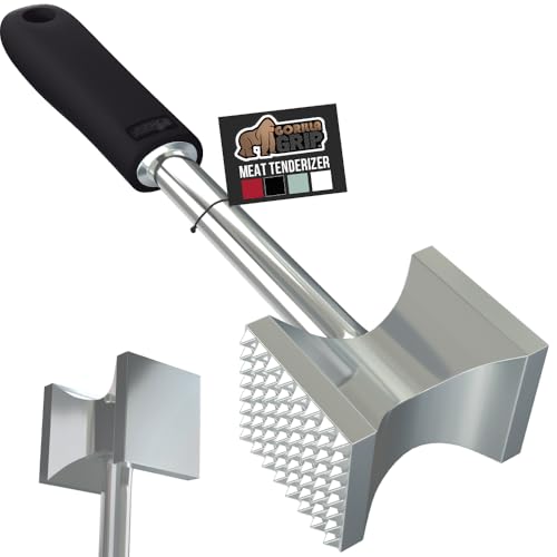 GORILLA GRIP BPA-Free Patented Dual-Sided Meat Tenderizer Tool, Soft Comfortable Handle with Hanging Hole, Heavy Duty Kitchen Mallet for Steak Beef Fish, Chicken Cutlet Pounder, Dishwasher Safe, Black - color: Black
