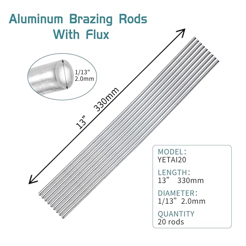 20 rods Aluminum Brazing Rod 1/13 For Propane Torch, Flux Core Aluminum Brazing Rods NO NEED Flux, Aluminum Repair Simple Solution (13" Length) - color: Aluminum 20 Rods, size: 1/13“ Brazing