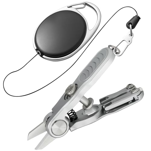 Portable 3-in-1 Fishing Line Cutter, Hook Eye Cleaner & Knot Tying Tool, Stainless Steel Braided Line Scissors for Monofilament & Fluorocarbon Lines with Retractable Zinger