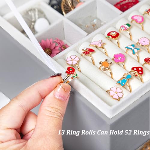 QBestry Earring Jewelry Box for Women Girls Stud Organizers, 5 Layers Grey Jewelry Organizer Box with Lock Necklaces and Earrings Holder Jewelry Box with Earring Organizer for Women Girls Xmas Gifts - color: Grey, size: Large
