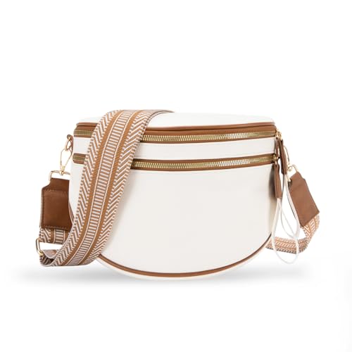 oscaurt Leather Crossbody Bag Bum Bag for Women Large Sling Bag Cross Body Purse Shoulder Handbag Fanny Pack - color: Beige, size: Medium