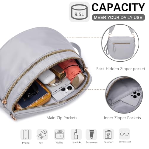 Pure Colour Crossbody Bum Bags for Women Spacious Checkered Cross body Bag Nylon Trendy Fanny Pack for Travel - color: Light Grey
