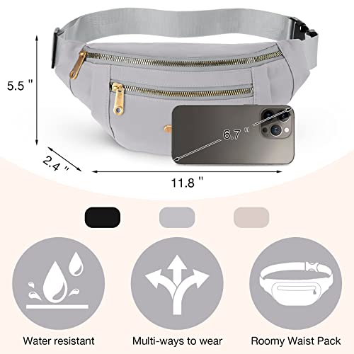 3 Pcs Waterproof Fanny Packs for Women and Men Waist Pack with Adjustable Strap Waist Pouch for Sports Running Exercise Walking Travel - color: Black, Gray, White