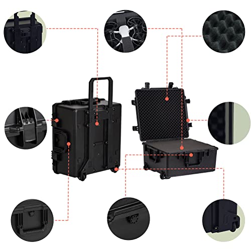 MEIJIA Premium Waterproof Rolling Hard Camera Case,Hard Protective Case with customizable fit foam and wheels,Full Protection with Light&Convenient Design,Elegant Black (24.8"X23.7"X13.17") - size: 24.8"X23.7"X13.17"