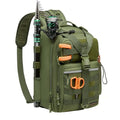 BASSDASH Convertible Fishing Backpack Sling Bag with Rod Holder, Adjustable Tactical Water-Resistant Tackle Storage Pack FP07 - color: Army Green, size: Large