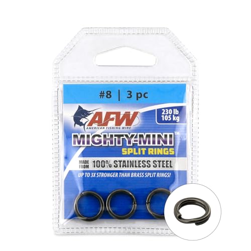 American Fishing Wire Mighty Mini Stainless Steel Split Rings, 3 Times Stronger Than Brass, Superior Holding Power for Fisherman and Outdoorsman - 100pcs in Bright Stainless Steel and Gunmetal Black - size: 3 pc, #8, 230 lb test, style: Gunmetal Black