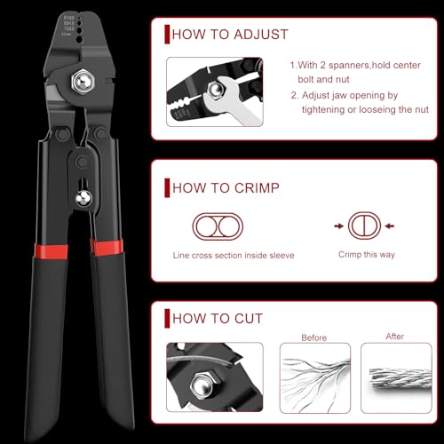 328ft Wire Rope Crimping Tool Kit, Fishing Crimping Tool With Black Vinyl Coated Wire Rope, 7x7 Strand Core(1.5mm), 200Pcs 1/16''Aluminum Crimp Loop Sleeves And 20Pcs Stainless Steel Thimble - color: Cable Crimper, 328ft Black Vinyl Coated Wire Rope, 200p