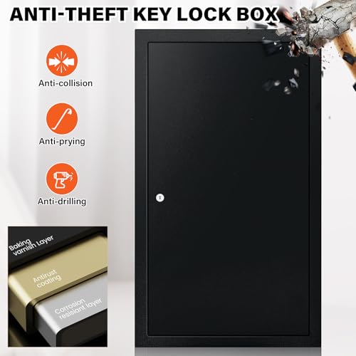 Nebakne 225 Keys Key Lock Box Wall Mount with Additional 16 Side Hooks and Key Tags, Anti-Theft Key Box Key Cabinet with Side Opening, Key Organizer Key Safe for Home Office Garage Rental Business - color: Black, size: 241 Key Hook