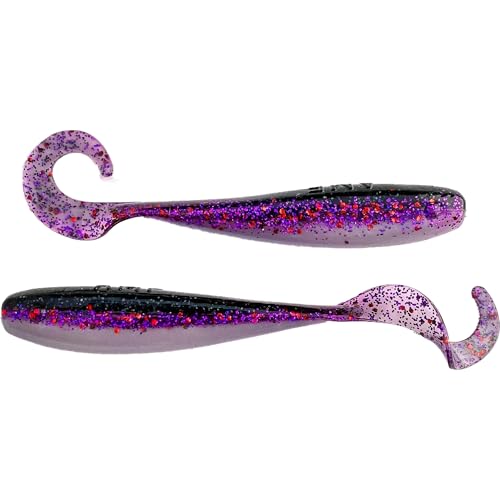A.M. Fishing Curly Tail Jerkshad 4 Inch Soft Baits Garlic Infused,– 8 Pack – Saltwater & Freshwater Fishing Lures for Bass, Redfish, Snook, and Trout - color: Midnight Mullet