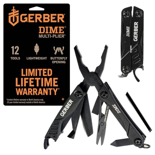 Gerber Gear Dime 12-in-1 Mini EDC Multitool - Needle Nose Pliers, Pocket Knife, Keychain, Bottle Opener - Gifts for Men, EDC Gear and Equipment - Black (Pack of 12) - color: Black, size: Pack of 12