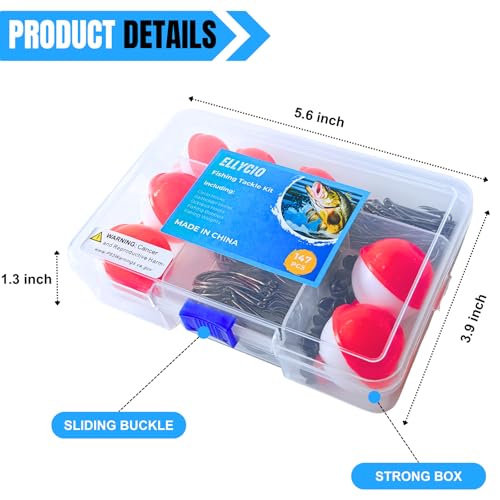 147PCS Fishing Tackle Kit, Including Fishing Hooks, Bobbers for Fishing, Octopus Circle Baitholder Hooks, Sinker Weights for Bass Trout Catfish Panfish