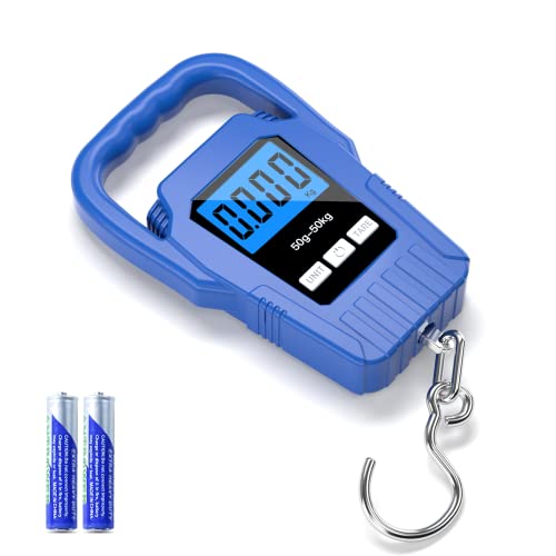 Digital Fish Scale Hanging Scale Fishing Scale,110lb/50kg Luggage Scale,Upgrade Large Handle & Backlit LCD Display, Electronic Balance Digital Fishing Postal Scale,Blue,Fishing Gifts for Men - color: Blue