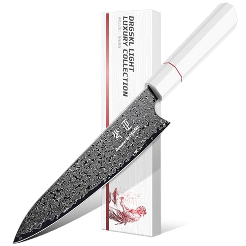 DRGSKL Damascus Chef Knife 8 Inch - VG10 Kitchen Knife for Meat Cutting - Japanese G10 Handle - Sharp Cooking Knives for Vegetables and Fruit - with Gift Box - size: 8.1 inch