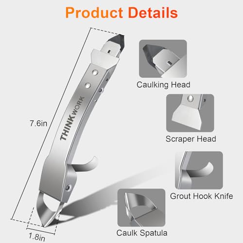 THINKWORK Caulking Tool Kit, 4 in 1 Caulk Remover Tool, Stainless Steel Caulk Tool for Kitchen Bathroom Window Sink Tile Joint, Silver - color: Silver-2