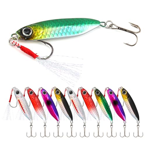 Scaled Jigging Spoons – 10 Pcs/Box, 5 Size Options, High-Performance Lead Lures for Freshwater and Saltwater Fishing, Accurate Scaled Design, Attracts Various Fish Species - size: 7/8 oz