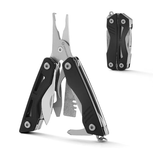 VIRENKNIFE Mini EDC Multitool,13-in-1 Stainless Steel Multi Tool Pliers with Pocket Knife,Bottle Opener，Screwdriver，Perfect for Camping, Outdoor and Everyday Use,Gifts for Men Dad（Black） - color: Black