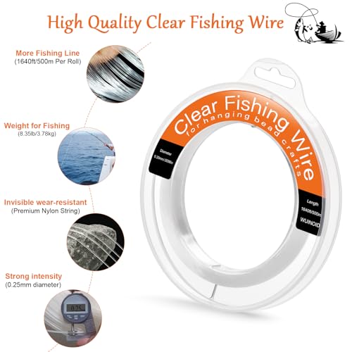 Clear Fishing Line Wire 755 ft, Invisible Monofilament Fishing Line Wire, Nylon String for Hanging Balloons Garland Crafts Picture Decorations, Clear String Threads Cords WUINOID - style: 0.25mm/1640ft