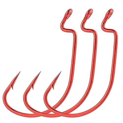 Dr.Fish EWG Hooks Bass Fishing Worm Hooks Extra Wide Gap Freshwater Fishing Carolina/Texas Rig - color: Red, size: #2-100Pack